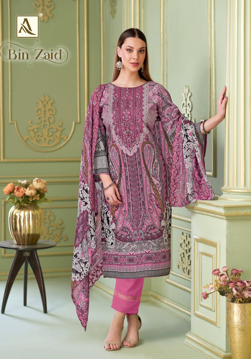 Zaid By Alok Cambric Cotton Printed Embroidery Dress Material 